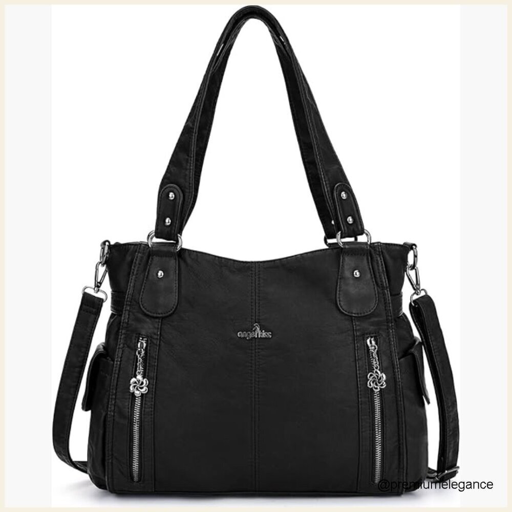 Large Vegan Leather Hobo Tote with Adjustable Strap, Multiple Pockets